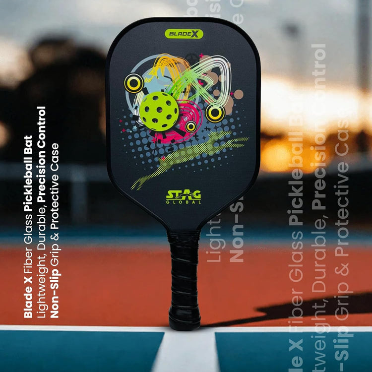 STAG GLOBAL Blade X Fiber Glass Pickleball Bat 12 mm– Lightweight,  Non-Slip Grip & Protective Case