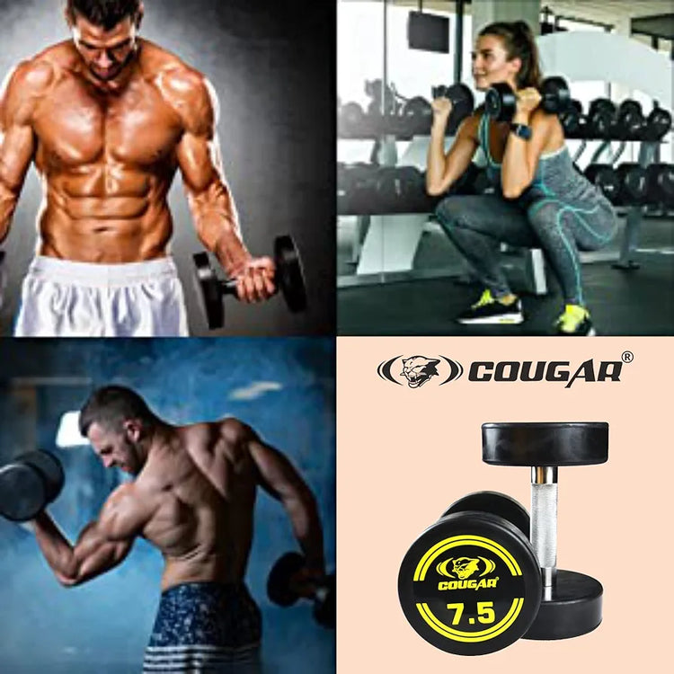 COUGAR Solid Rubber Coated Bouncer Fixed Weight Dumbbell Ideal for Beginners and Advanced Users for Fitness and Strength Training 7.5Kg x 2 Black