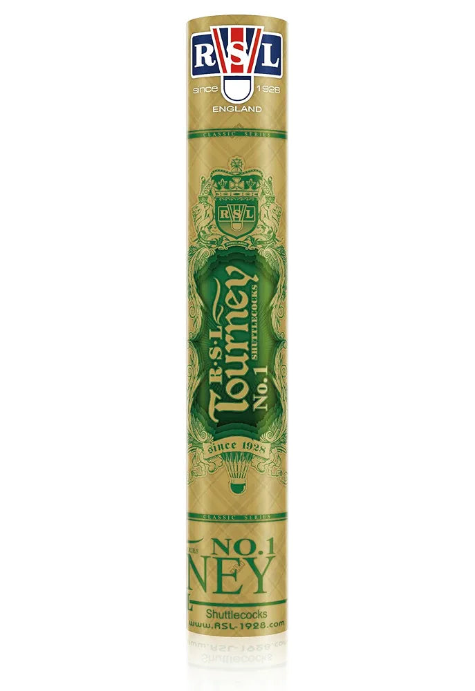 RSL Tourney No. 1 Badminton Shuttlecock | High Altitude | Ideal for Major World Events | Tube of 12 | Material: Feather | Size: Standard | Speed: 77 | Color: Green