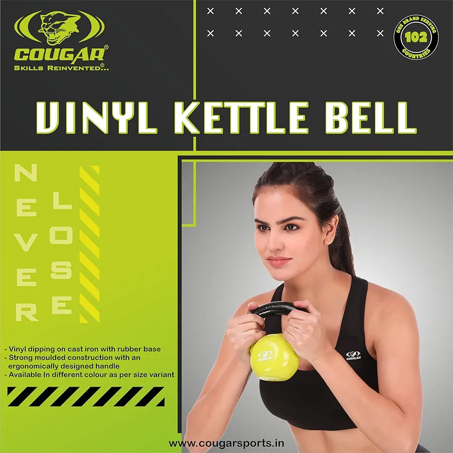 Cougar Vinyl Kettlebell, Solid Cast Iron Vinyl Coated Kettlebells, Kettle Bell for Gym & Workout, Kettle Bell for Strength Cardio Training, Home and Gym Fitness Workout 