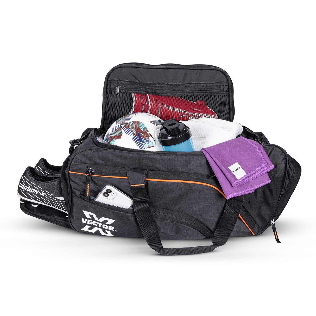 Vector X Titan Holdall Multi-Purpose Sports, Fitness Gym Kit Bag, 7 Spacious Compartments - Luggage Bag - Large Capacity Stylish/Lightweight Bag Black (25 * 25 * 56) cm