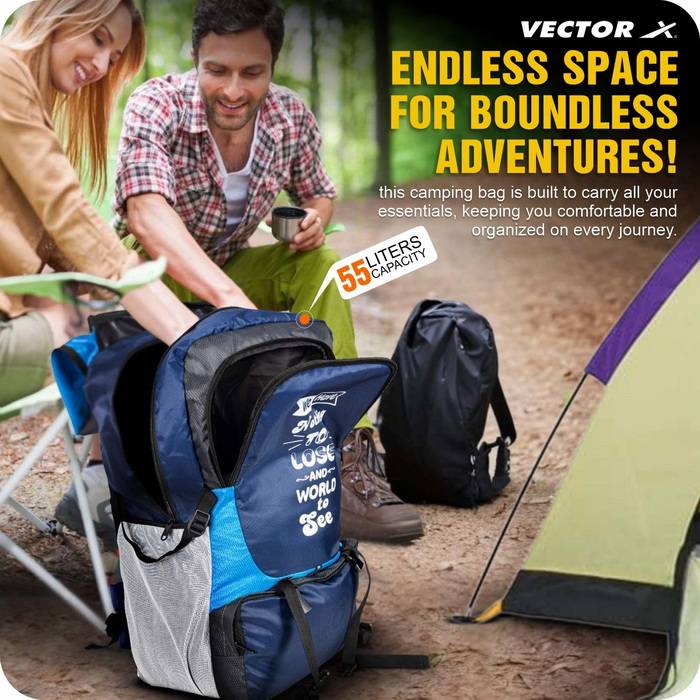 Vector X 55 L Backpack Waterproof Trekking Hiking Camping Travel Outdoor Luggage Bag with Rain Cover