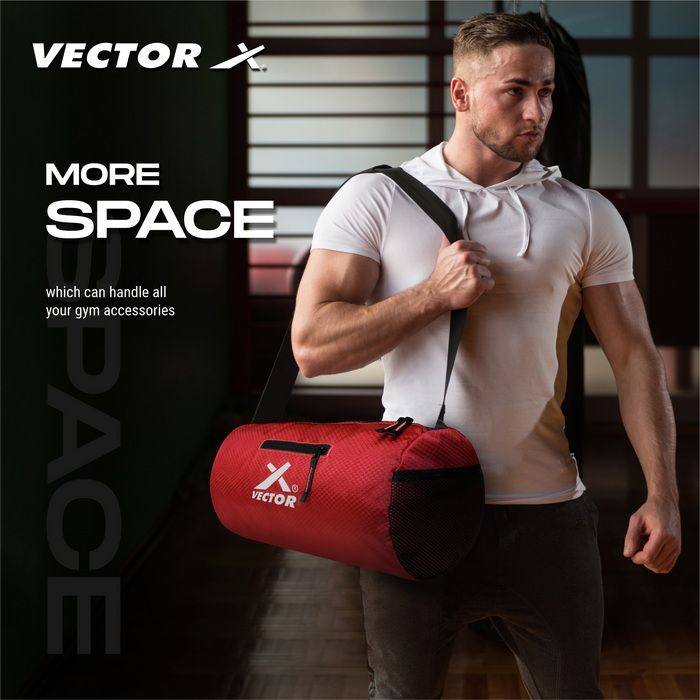 Vector X Attacker Polyester Gym Bag|Shoulder Bag|Sports Bag|Sports & Travel Bag|Duffle Bags for Men & Women|Exercise and Fitness|Black | Capacity - 20 Liter