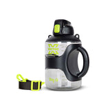 Vector X Big-G Gallon 2200 ml Plastic Water Bottle with Time Marker|Non Slip Side Handle|Strong and Adjustable Strap|Durable Top Carry Handle|Reusable Gym Sports Outdoor Large 2.2 LTR Water Jug BPA-Free, Unbreakable, Freezer Safe (Black)