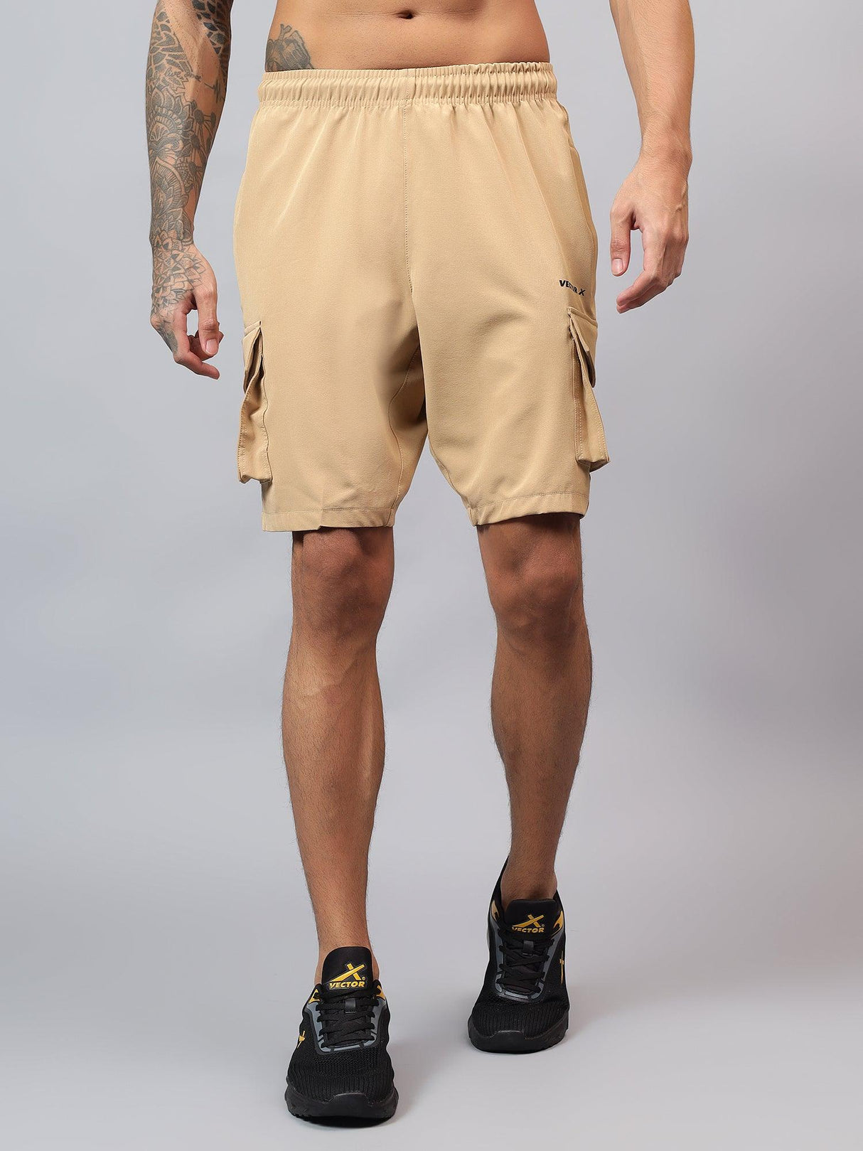 Vector X Solid Men Black Cargo Shorts 2 Side Zipper Pocket Made with Polyester