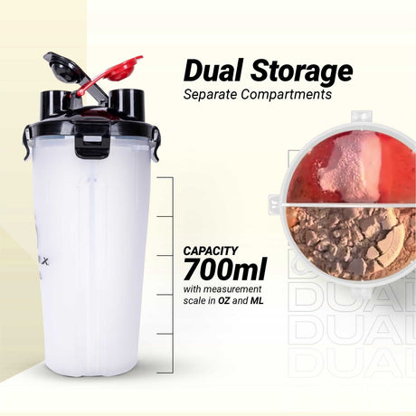 Vector X Dual Shaker/Sipper Bottle with two Compartment for Storing Different Drinks (PACK OF 1)