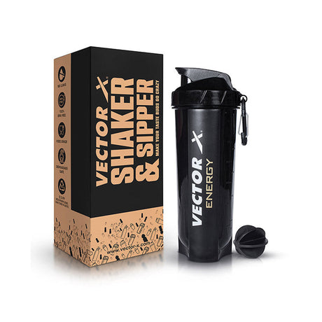 Vector X Plastic Gym Energy Shaker Bottle, Leakproof Guarantee Sipper Bottle Ideal for Protein, Preworkout and Bcaas, BPA-Free Material (Black),600 ml