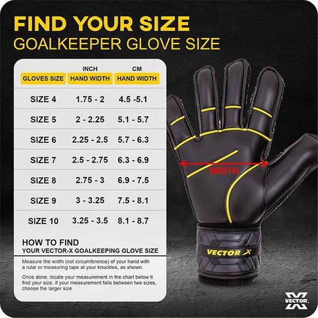 Vector X Goal Stopper Goalkeeper Gloves, Soccer Gloves, Goalie Gloves, Breathable Football Gloves| 4mm Latex Material to Give Protection| for Kids Youth & Adult (Black)