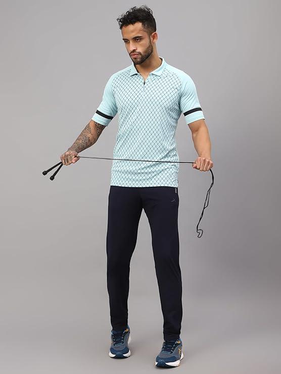Vector X Mens Sports Wear Polyester Front Printed Collar Neck with Front Zipper Opening Half Sleeves T-shirt For Running, Training, Athletic