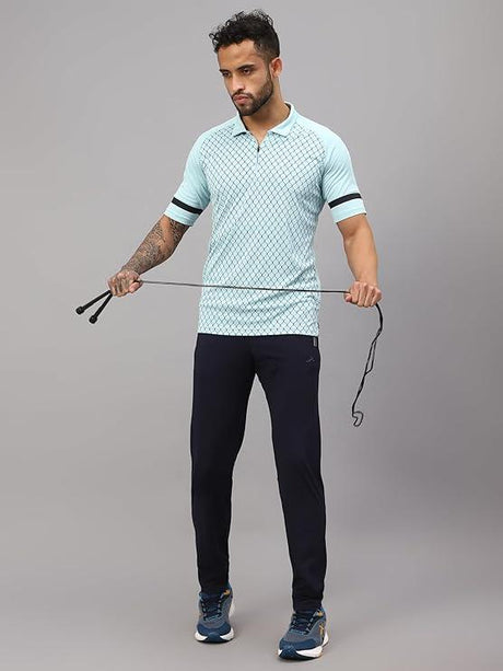 Vector X Mens Sports Wear Polyester Front Printed Collar Neck with Front Zipper Opening Half Sleeves T-shirt For Running, Training, Athletic
