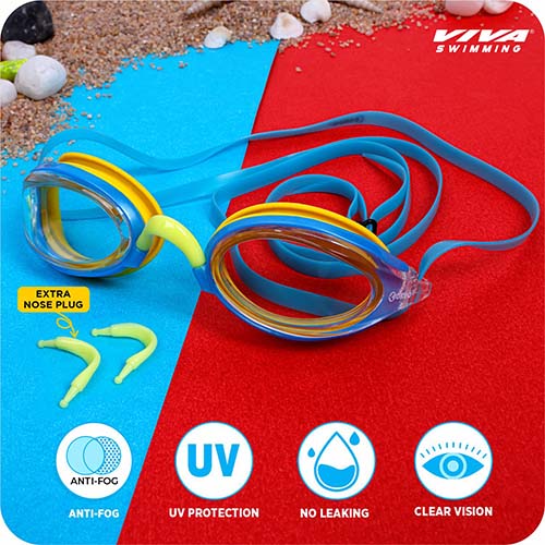 Viva Swimming Shark Fin Kids Swimming Cap & Goggles with 2 Ear Plug Kids OKEO Swimming Combo Kit
