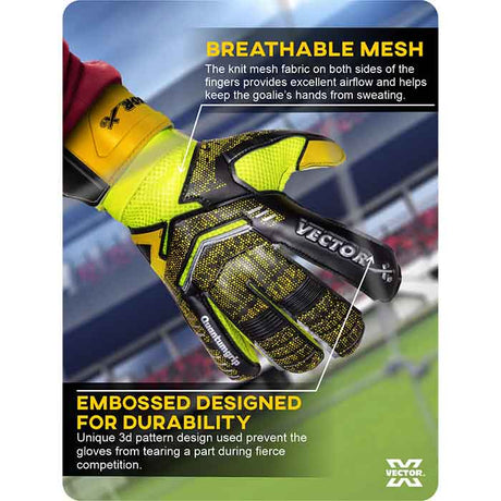 Vector X Quantum Goalkeeper Gloves, Soccer Gloves, Goalie Gloves, Breathable Football Gloves| 4mm Latex Material to Give Protection| for Kids Youth & Adult