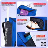 Vector X Greenfield Pro 60 Ltr. PU Polyester Cricket Backpack Senior Kit With Wheel Trolley Bag|1 Pocket for Bat|Shoe & Accessories Pockets|1 Water Bottle Holders|Lightweight|Dual Opening (Blue-Black)