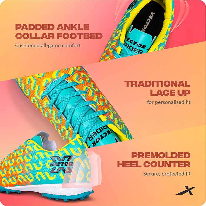 Vector X Rider PLus Unisex Futsal Soccer Cleats Shoes Lightweight Durable Indoor Court Sneaker Synthetic Upper + Rubber Outsole for superior grip|Football Boots for Men Women Adult Youth