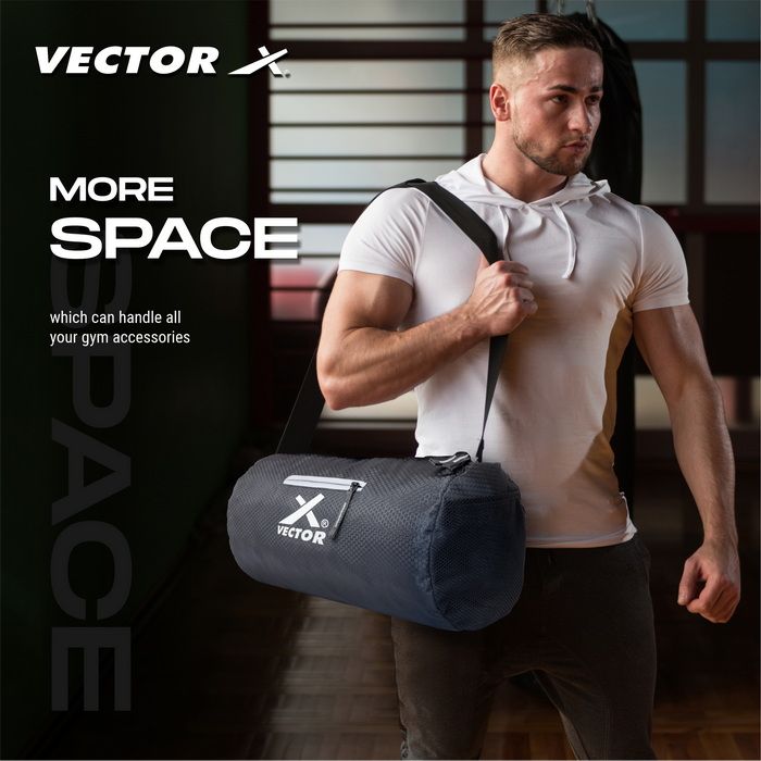 Vector X Attacker Polyester Gym Bag|Shoulder Bag|Sports Bag|Sports & Travel Bag|Duffle Bags for Men & Women|Exercise and Fitness|Black | Capacity - 20 Liter