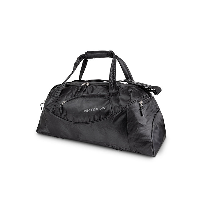 Vector X Calibre Polyester Material 43 Litre - Multi-Purpose Sports Team Kit|Gym Duffel Bag|Spacious Main Compartment|Fitness Travel Luggage Shoulder Bag -Adjustable Handles Strap (Black) Size 61 X 27 X 26 Cm