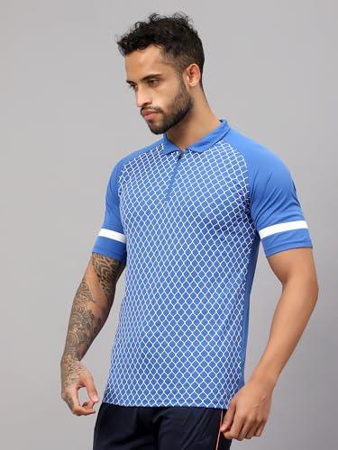 Vector X Mens Sports Wear Polyester Front Printed Collar Neck with Front Zipper Opening Half Sleeves T-shirt For Running, Training, Athletic