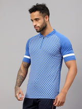 Vector X Mens Sports Wear Polyester Front Printed Collar Neck with Front Zipper Opening Half Sleeves T-shirt For Running, Training, Athletic