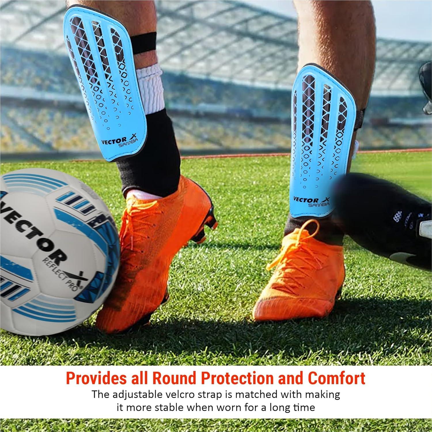 Vector X Samba Shinguard with Ankle Adjustable | Training and Practice | for Girls and Boys | (Senior, Blue-Black)