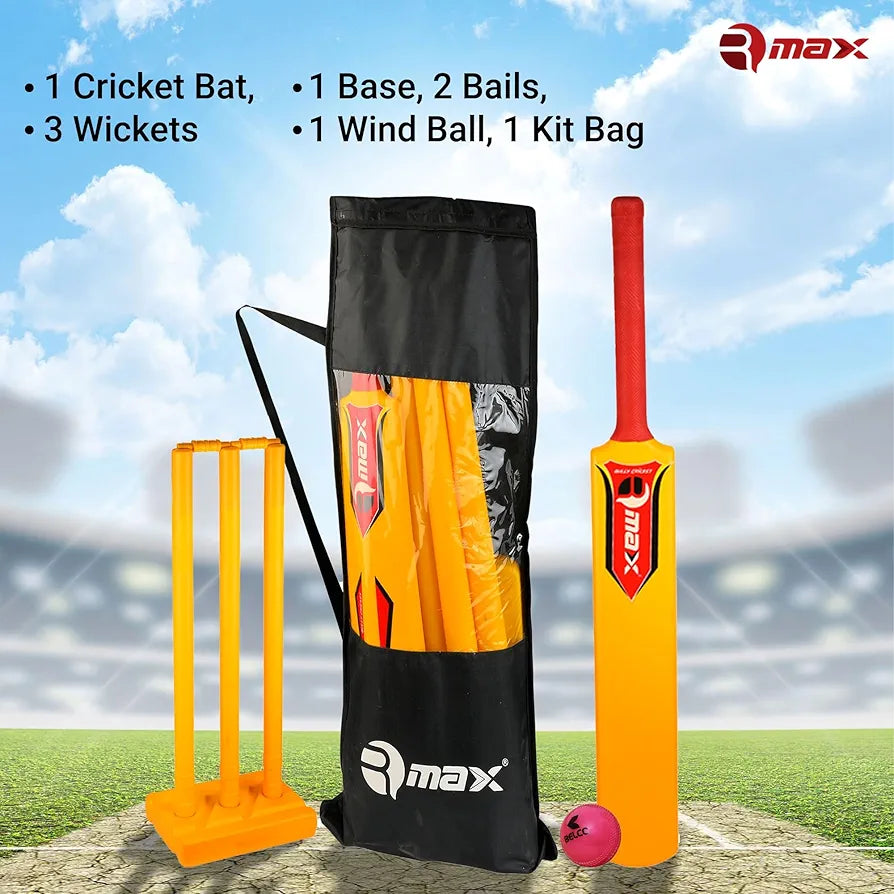Rmax Plastic Cricket kit for Tennis, Rubber & Wind Ball All Age Groups and Sizes  
