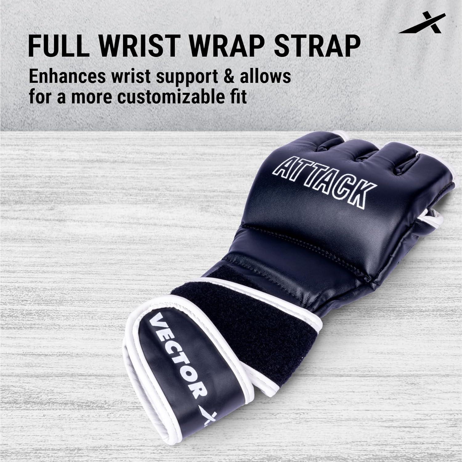 Vector X Attack MMA Black Thumb Protection Grappling Gloves