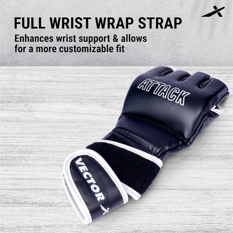 Vector X Attack MMA Black Thumb Protection Grappling Gloves