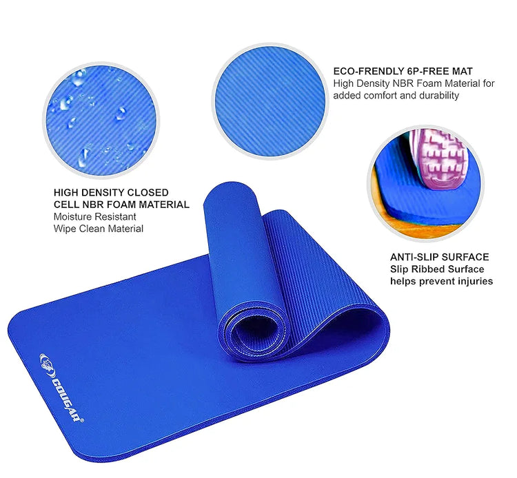 Cougar 12mm Extra Thick NBR Yoga and Exercise Mat with Carrying Strap