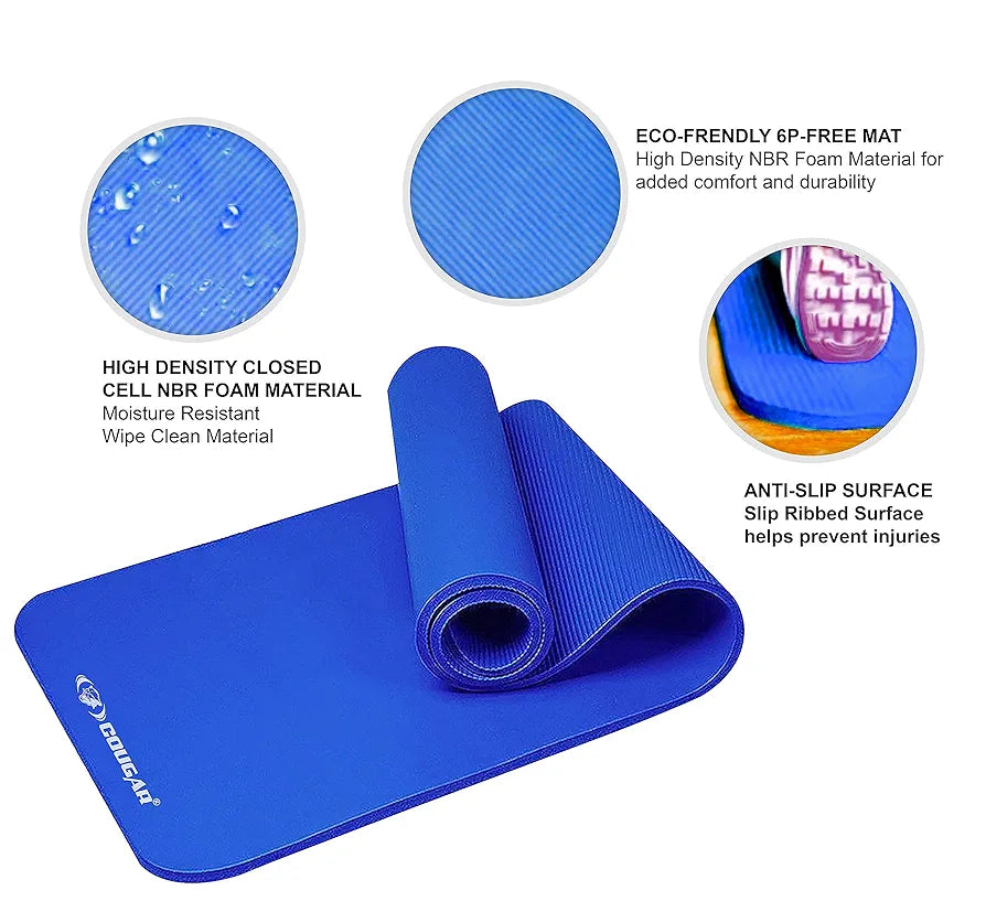Cougar 12mm Extra Thick NBR Yoga and Exercise Mat with Carrying Strap