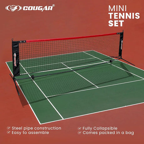 COUGAR Mini Tennis Net 3 Meter Set with Steel Frame Fully Collapsible Easy to Assemble Portable Sports Net for Kids Adults Indoor Outdoor Training Includes Carry Bag