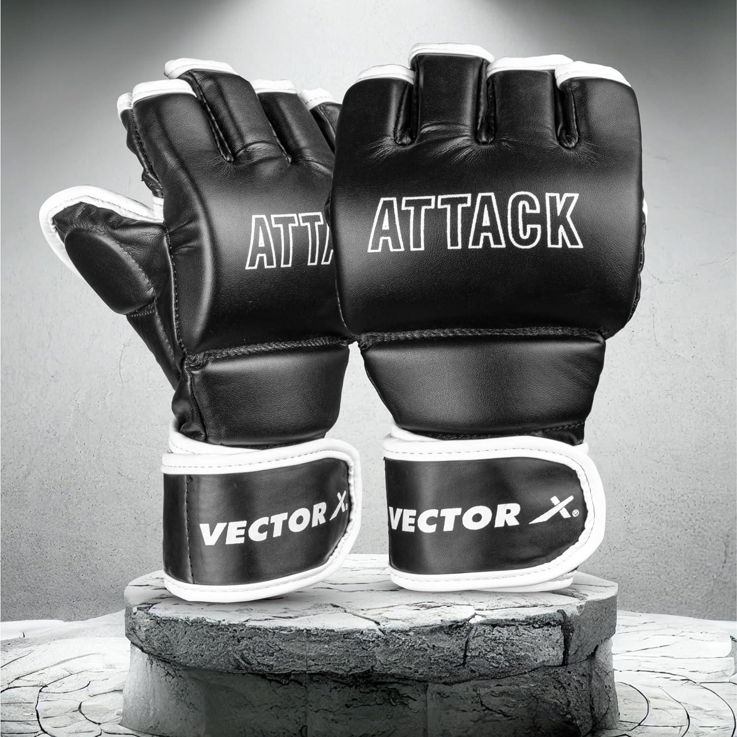 Vector X Attack MMA Black Thumb Protection Grappling Gloves
