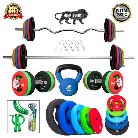 Kakss Best Home Gym Training (10 Kg to 200 Kg) Home Gym Set with Exclusive Neoprene Coated Weight Pl | Kakss Exporters (Kakss