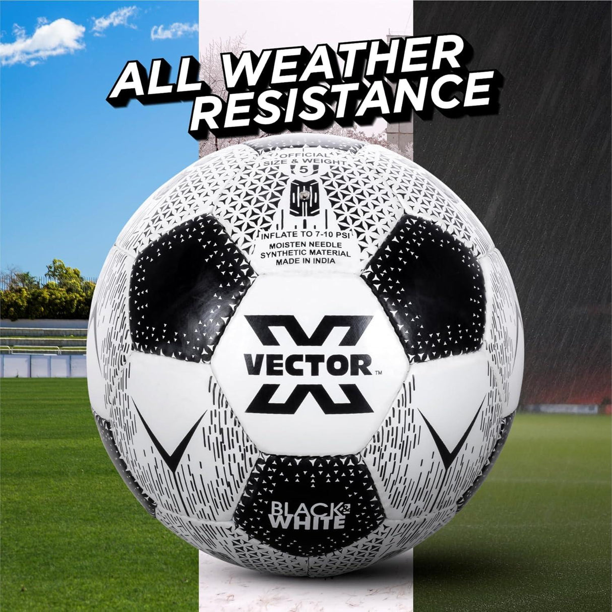 Vector X Black & White Football/Rubberized Hand Stitched Football/32 Panel/Suitable for Hard Ground Without Grass/Training Football/for Men/Women/Size - 5 (Black/White)