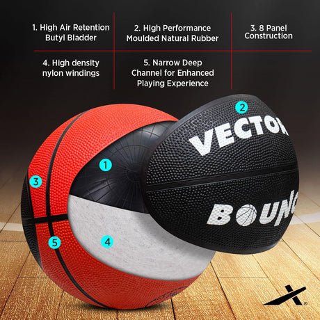 Vector X Bounce Rubber Moulded Basketball with Free Air Needle (Size-7)