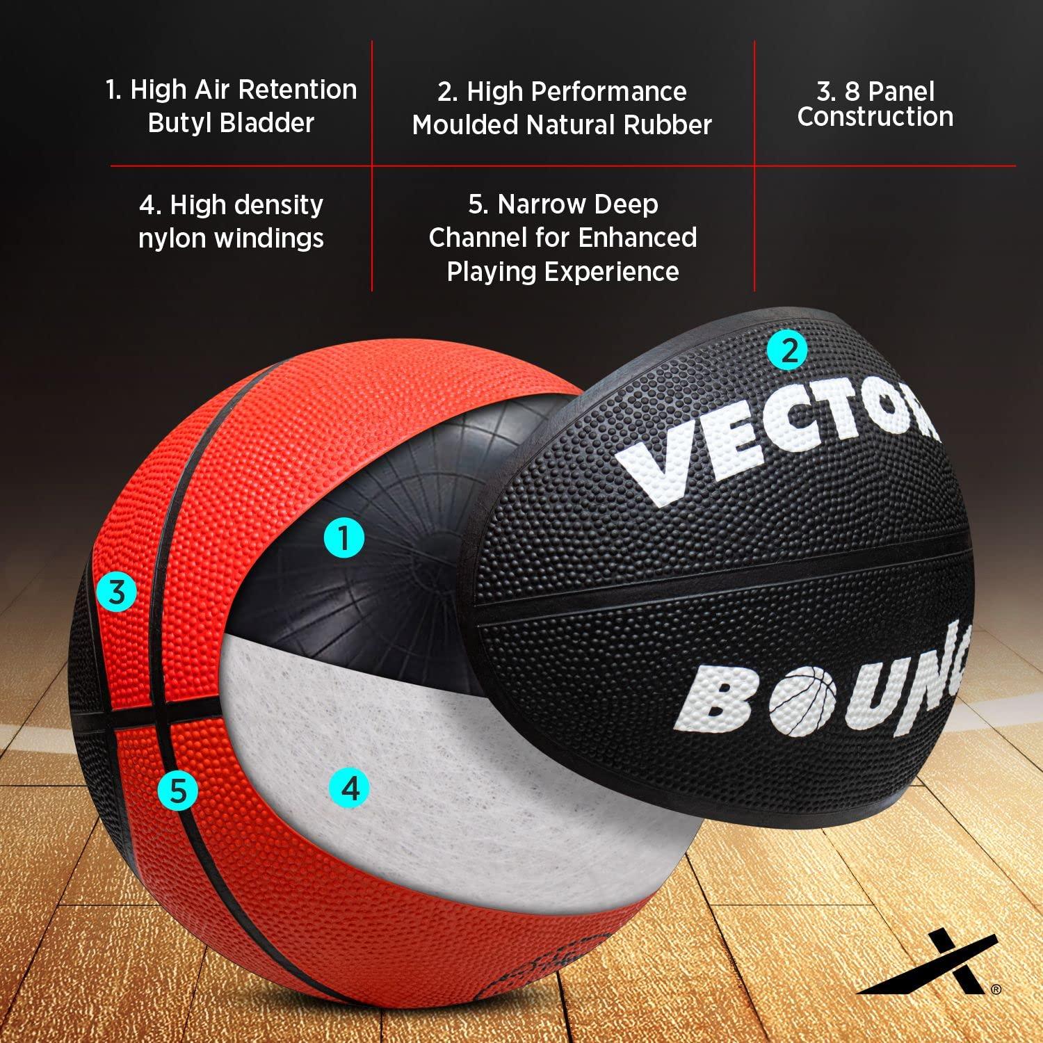 Vector X Bounce Rubber Moulded Basketball with Free Air Needle (Size-7)