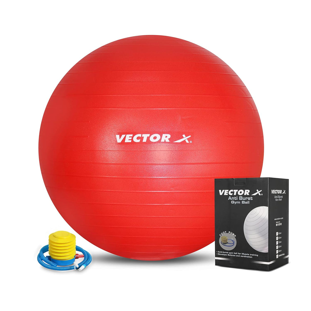 Vector X Gym Ball for Exercise Anti Burst Exercise Ball with Foot Pump for Workout Yoga Ball for Women and Men Swiss Ball for Balance Stability Training, Birthing Ball for Pregnancy, Fitness