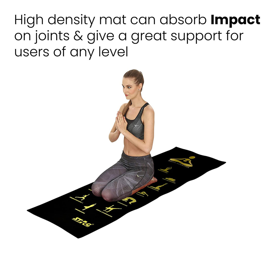 STAG GLOBAL Yoga Mantra Asana Black Mat With Strap, 4MM Thickness