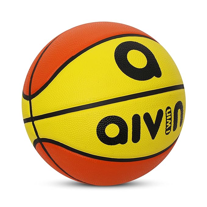 Aivin Onset Basketball Rubberized Moulded Basketball Game for Match, Training, Outdoor Ball, Durable for Practice, Waterproof and Suitable for All Surface, 8 Panel, Material-Rubber (RedYellow) Size-5