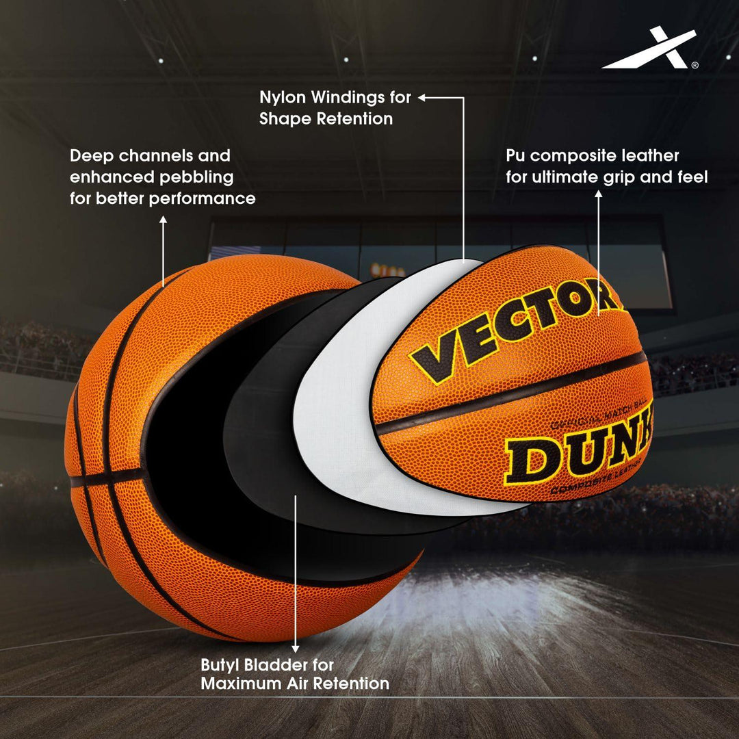Vector X Dunk Premium PU Cover Professional Basketball with Free Air Needle for Indoor-Outdoor (Color : Brown)