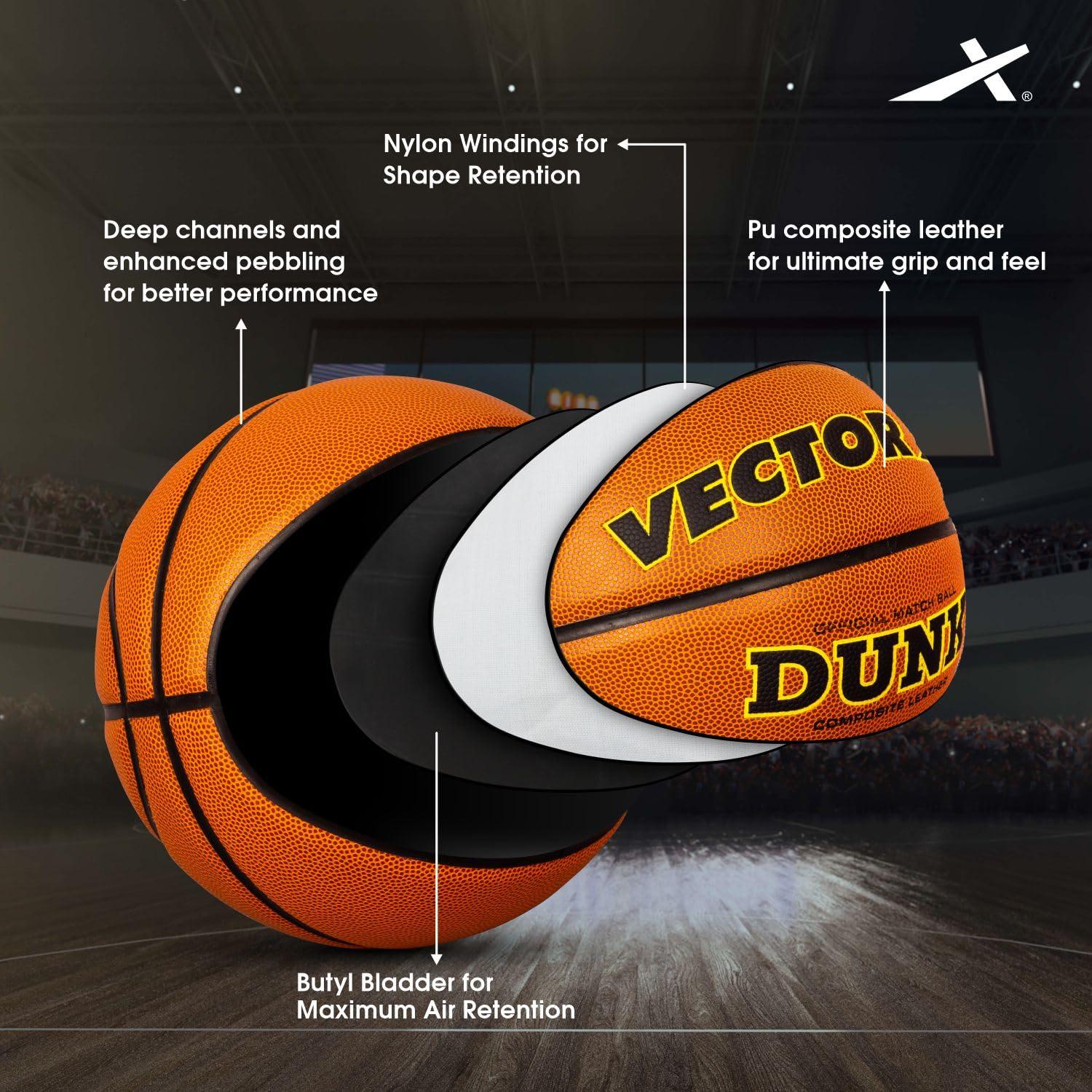Vector X Dunk Premium PU Cover Professional Basketball with Free Air Needle for Indoor-Outdoor (Color : Brown)