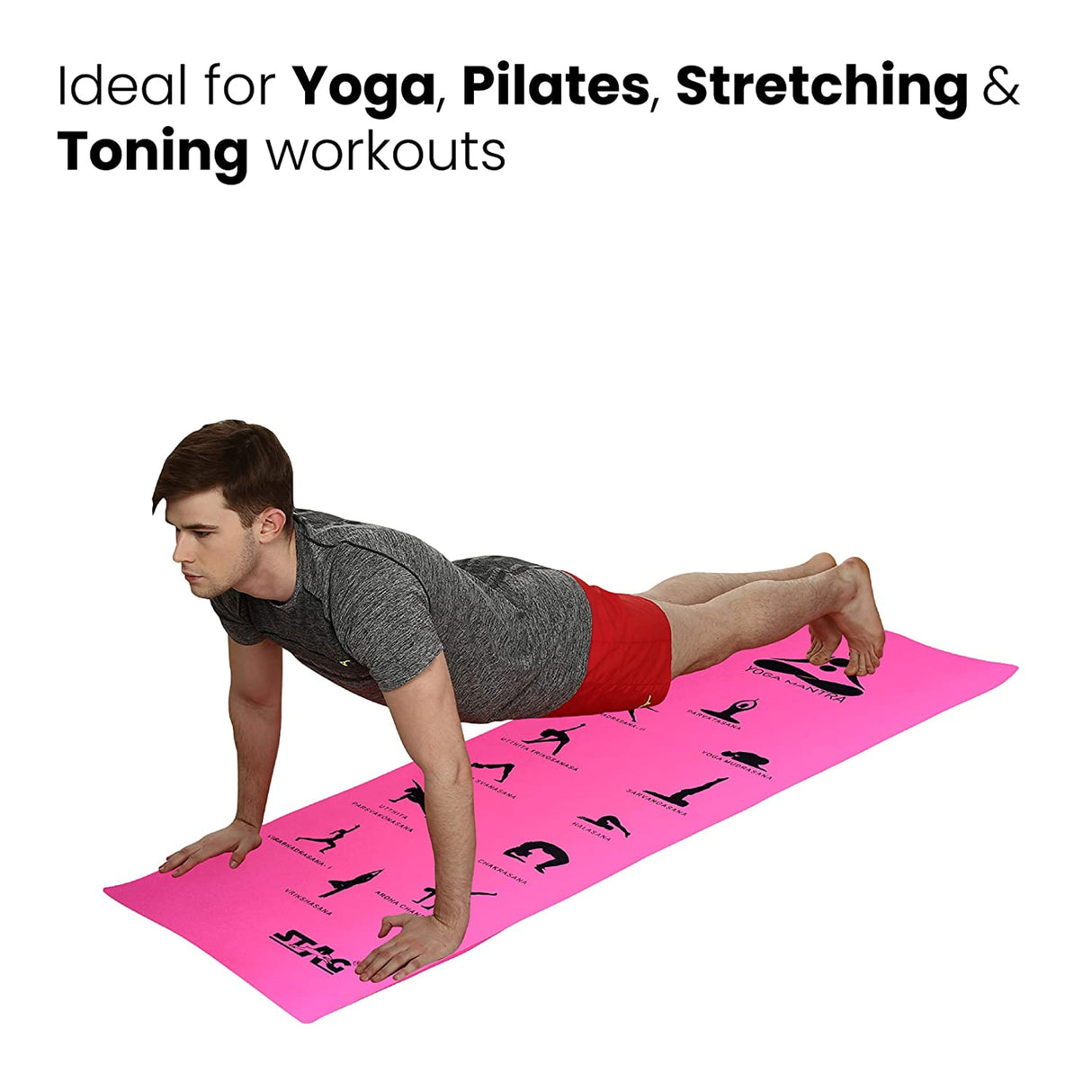 STAG GLOBAL Yoga Mantra Asana Pink Mat With Strap, 4MM Thickness
