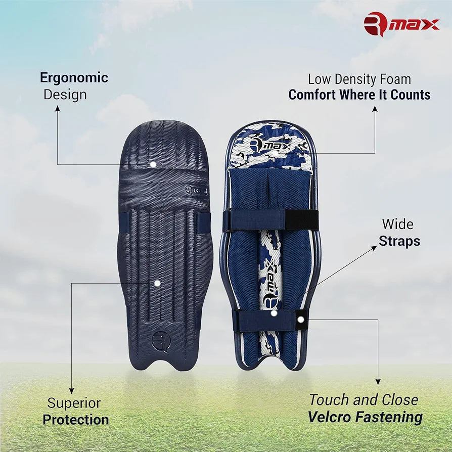 RMAX Cricket Batting Legguard Pad with Lightweight Ambidextrous Design, High-Density Foam Protection, Comfortable Inner Lining, Enhanced Knee and Shin Protection Full Size 