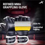 Vector X Attack MMA Black Thumb Protection Grappling Gloves