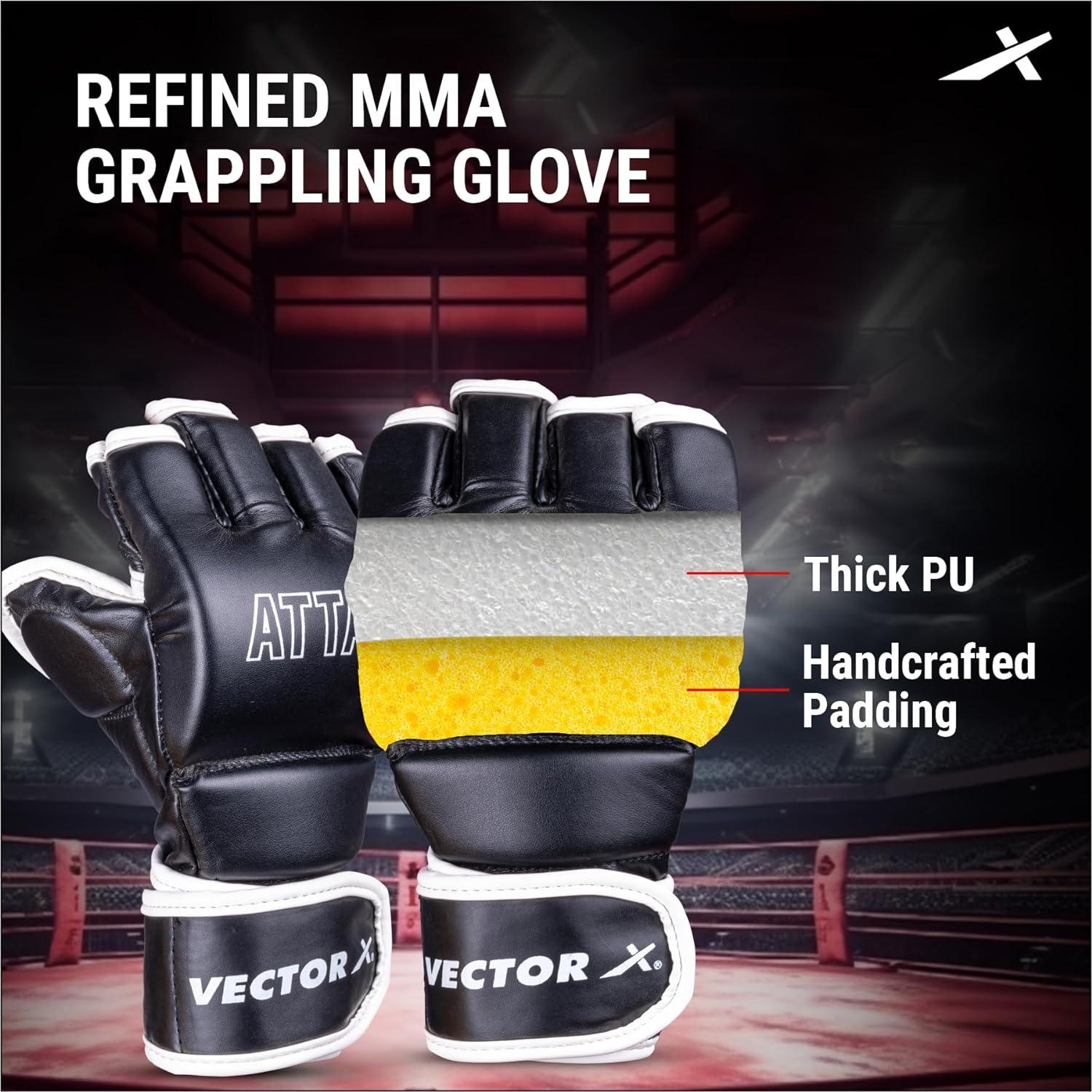 Vector X Attack MMA Black Thumb Protection Grappling Gloves