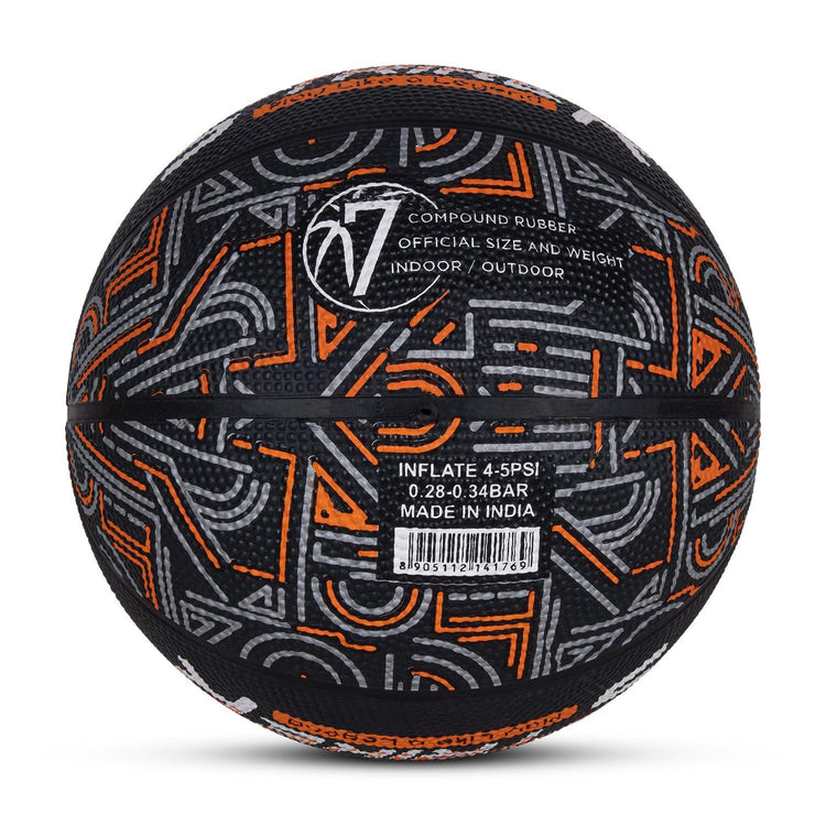 Vector X 8 Panel Striker Rubber Moulded Indoor Outdoor Game Ball with Needle, Street Basketball for Men, Adults & Youth, Official Size 7, Black/Orange Colour