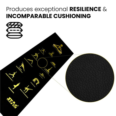 STAG GLOBAL Yoga Mantra Asana Black Mat With Strap, 4MM Thickness