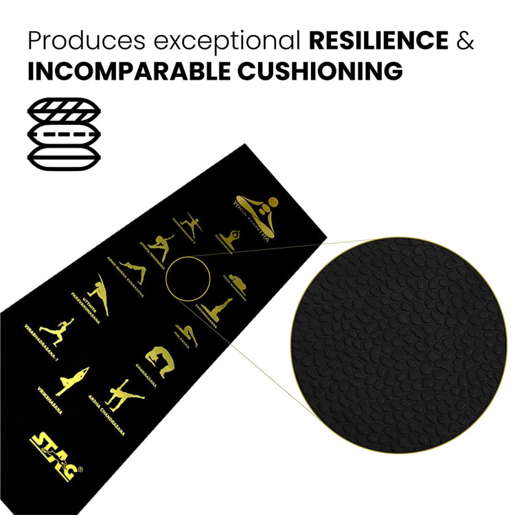STAG GLOBAL Yoga Mantra Asana Black Mat With Strap, 4MM Thickness
