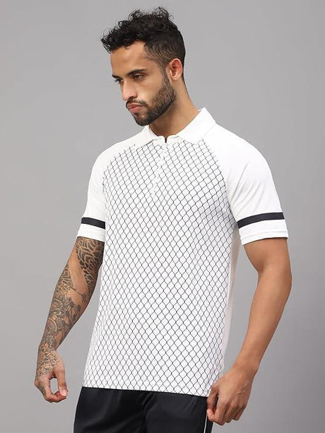 Vector X Mens Sports Wear Polyester Front Printed Collar Neck with Front Zipper Opening Half Sleeves T-shirt For Running, Training, Athletic