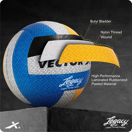 Vector X Legacy 18 Panel Laminated Rubberized Pasted Material Durable & Waterproof Indoor Outdoor, Beach, Pool, Sand Home Play Practice Match Volleyball.