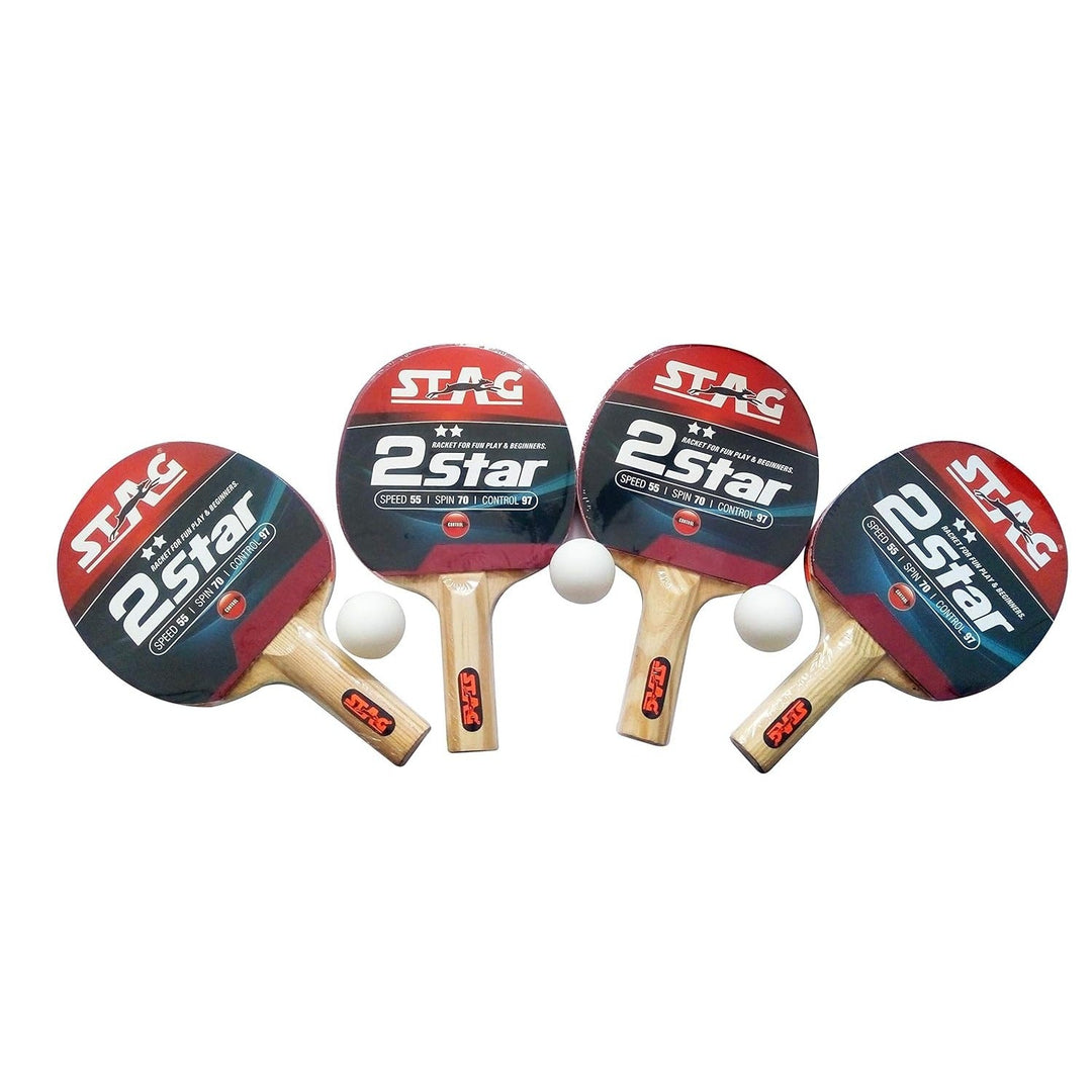 STAG GLOBAL 2 Star Anywhere Everywhere Table Tennis Playset | 4 Racquets, 3 Balls (White)