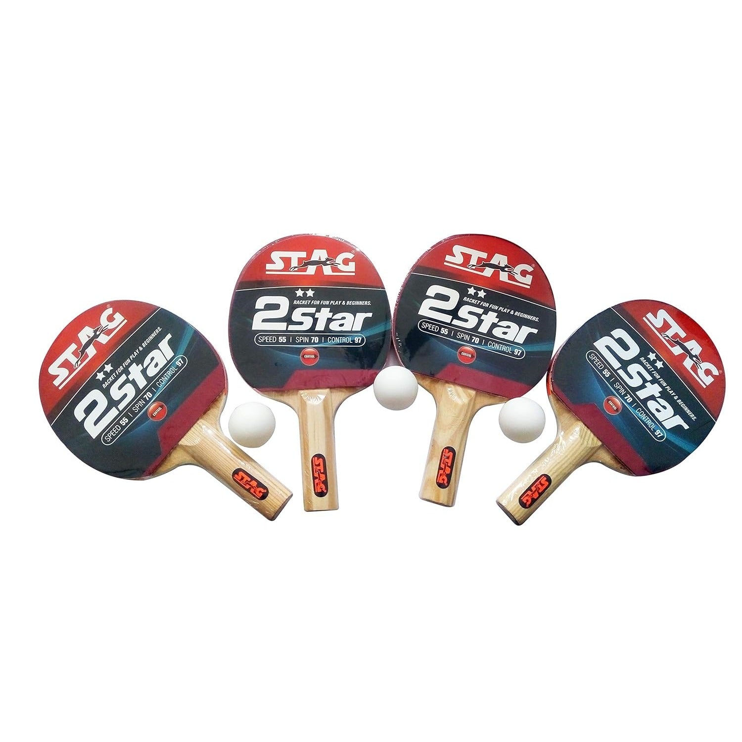 STAG GLOBAL 2 Star Anywhere Everywhere Table Tennis Playset | 4 Racquets, 3 Balls (White)